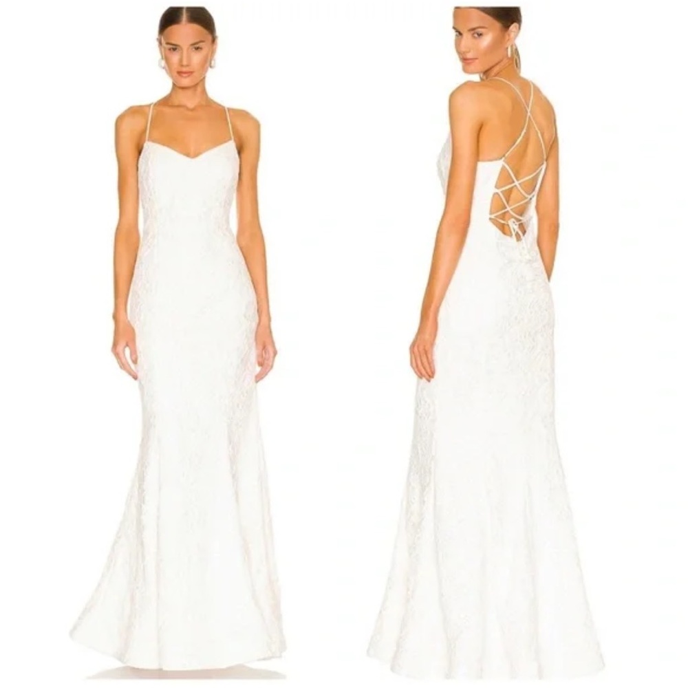 White Lace Backless Maxi Gown